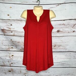 J. Jill NWT Size S Pimento Red Split V-Neckline Knit Tunic Tank Top w/ Pockets